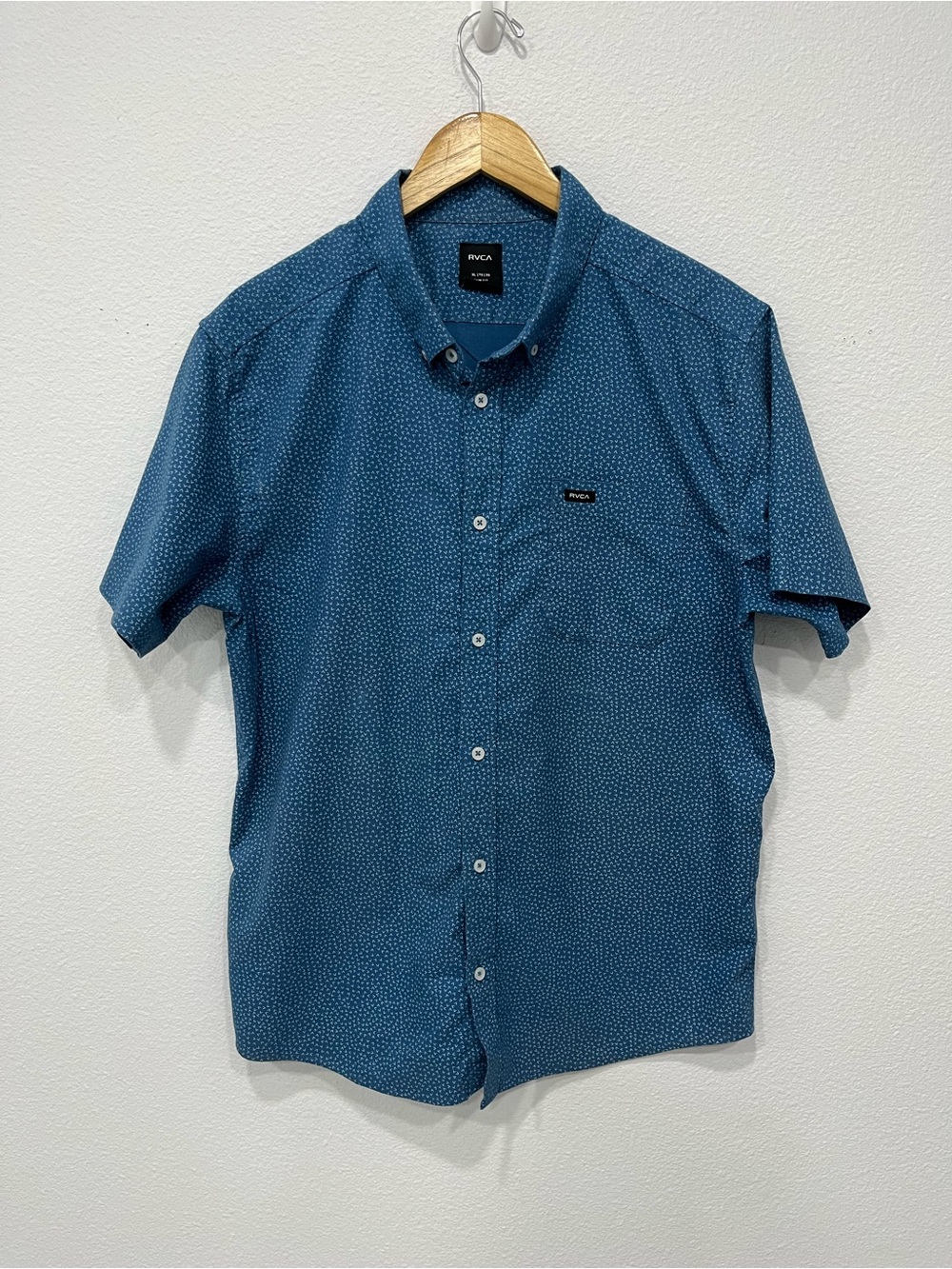 RVCA Teal-Blue Short Sleeve Button-Down Shirt